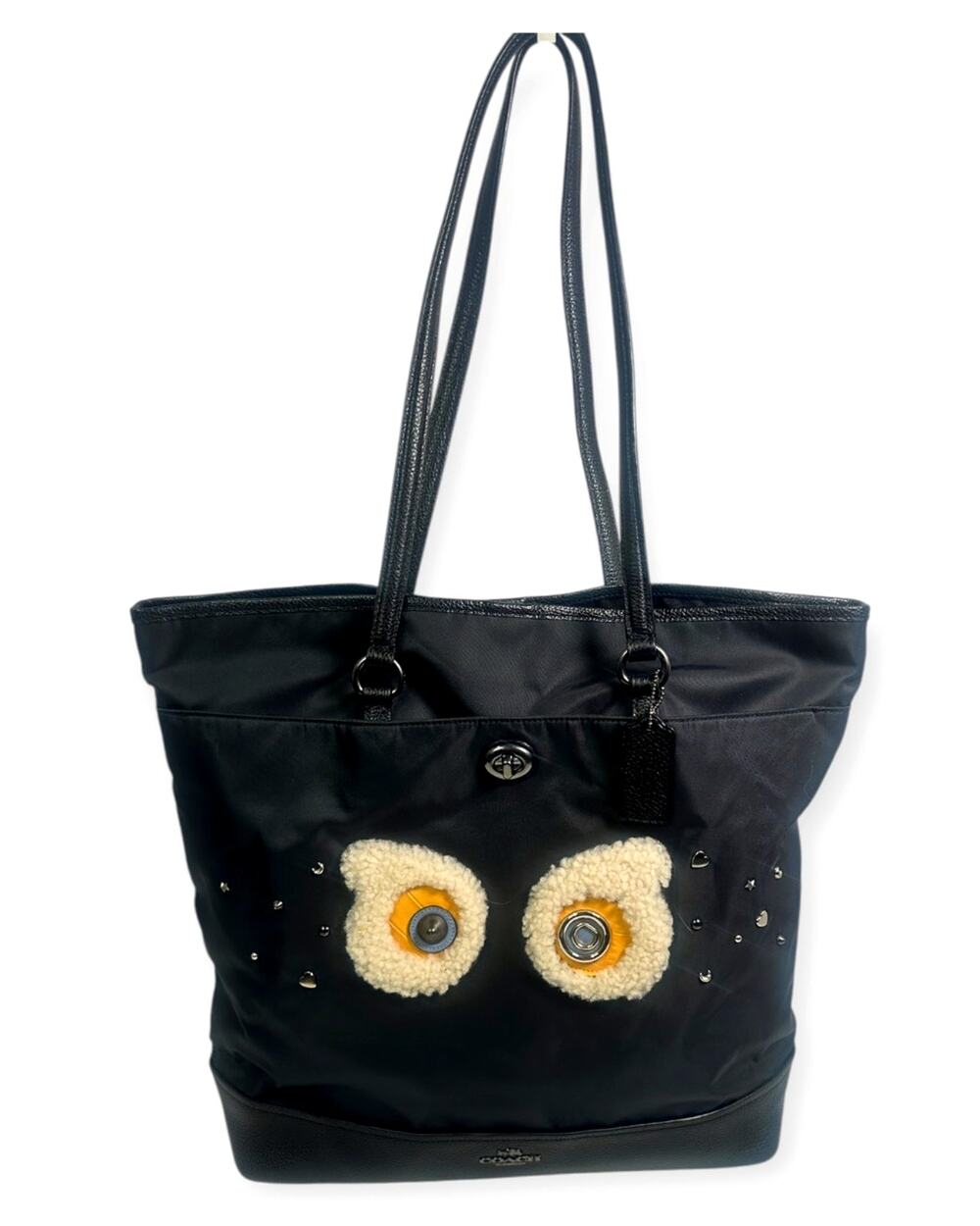 Coach Bear Black Nylon Leather Trim Tote Shoulder Bag with Dust Bag